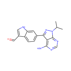 CC(C)n1nc(-c2ccc3c(C=O)c[nH]c3c2)c2c(N)ncnc21 ZINC000064532142