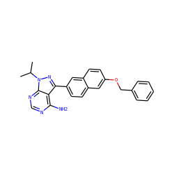 CC(C)n1nc(-c2ccc3cc(OCc4ccccc4)ccc3c2)c2c(N)ncnc21 ZINC000084723951