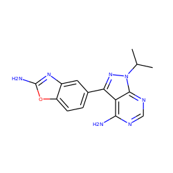 CC(C)n1nc(-c2ccc3oc(N)nc3c2)c2c(N)ncnc21 ZINC000073069271