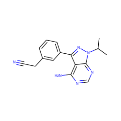 CC(C)n1nc(-c2cccc(CC#N)c2)c2c(N)ncnc21 ZINC000064485518