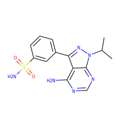 CC(C)n1nc(-c2cccc(S(N)(=O)=O)c2)c2c(N)ncnc21 ZINC000064504166