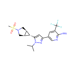 CC(C)n1nc(-c2cnc(N)c(C(F)(F)F)c2)cc1[C@@H]1[C@H]2CN(S(C)(=O)=O)C[C@H]21 ZINC000653682149