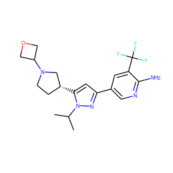 CC(C)n1nc(-c2cnc(N)c(C(F)(F)F)c2)cc1[C@@H]1CCN(C2COC2)C1 ZINC000146455351