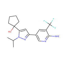 CC(C)n1nc(-c2cnc(N)c(C(F)(F)F)c2)cc1C1(O)CCCC1 ZINC000146478929