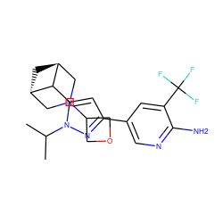 CC(C)n1nc(-c2cnc(N)c(C(F)(F)F)c2)cc1C1[C@H]2C[C@H]1CN(C1COC1)C2 ZINC000146505325