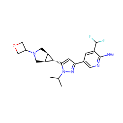 CC(C)n1nc(-c2cnc(N)c(C(F)F)c2)cc1[C@@H]1[C@H]2CN(C3COC3)C[C@H]21 ZINC000148076510