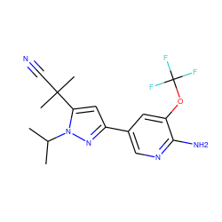 CC(C)n1nc(-c2cnc(N)c(OC(F)(F)F)c2)cc1C(C)(C)C#N ZINC000146442675