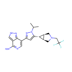 CC(C)n1nc(-c2cnc(N)c3c[nH]nc23)cc1[C@@H]1[C@H]2CN(CC(F)(F)F)C[C@H]21 ZINC000653671424