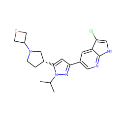 CC(C)n1nc(-c2cnc3[nH]cc(Cl)c3c2)cc1[C@@H]1CCN(C2COC2)C1 ZINC000146479747