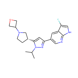 CC(C)n1nc(-c2cnc3[nH]cc(F)c3c2)cc1[C@@H]1CCN(C2COC2)C1 ZINC000146427154