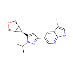 CC(C)n1nc(-c2cnc3[nH]cc(F)c3c2)cc1[C@H]1[C@@H]2COC[C@@H]21 ZINC000148070870