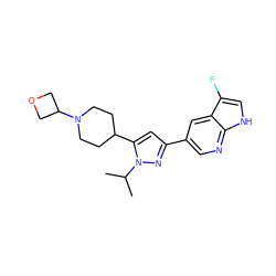 CC(C)n1nc(-c2cnc3[nH]cc(F)c3c2)cc1C1CCN(C2COC2)CC1 ZINC000148066465