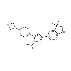 CC(C)n1nc(-c2cnc3c(c2)C(C)(C)CN3)cc1C1CCN(C2COC2)CC1 ZINC000148077837