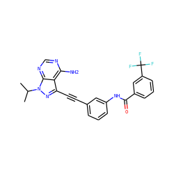 CC(C)n1nc(C#Cc2cccc(NC(=O)c3cccc(C(F)(F)F)c3)c2)c2c(N)ncnc21 ZINC000653751720