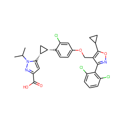 CC(C)n1nc(C(=O)O)cc1[C@@H]1C[C@@H]1c1ccc(OCc2c(-c3c(Cl)cccc3Cl)noc2C2CC2)cc1Cl ZINC000115372025