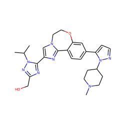 CC(C)n1nc(CO)nc1-c1cn2c(n1)-c1ccc(-c3ccnn3C3CCN(C)CC3)cc1OCC2 ZINC000204426373