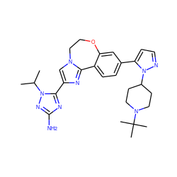 CC(C)n1nc(N)nc1-c1cn2c(n1)-c1ccc(-c3ccnn3C3CCN(C(C)(C)C)CC3)cc1OCC2 ZINC000204432305