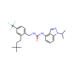 CC(C)n1ncc2c(NC(=O)NCc3ccc(C(F)(F)F)cc3CCC(C)(C)C)cccc21 ZINC000049034466