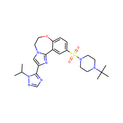 CC(C)n1ncnc1-c1cn2c(n1)-c1cc(S(=O)(=O)N3CCN(C(C)(C)C)CC3)ccc1OCC2 ZINC000203783058