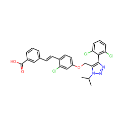 CC(C)n1nnc(-c2c(Cl)cccc2Cl)c1COc1ccc(/C=C/c2cccc(C(=O)O)c2)c(Cl)c1 ZINC000299837671