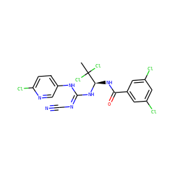 CC(Cl)(Cl)[C@@H](NC(=O)c1cc(Cl)cc(Cl)c1)N/C(=N/C#N)Nc1ccc(Cl)nc1 ZINC000028866373