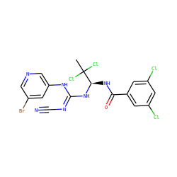 CC(Cl)(Cl)[C@@H](NC(=O)c1cc(Cl)cc(Cl)c1)N/C(=N/C#N)Nc1cncc(Br)c1 ZINC000028866563