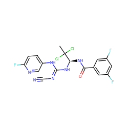 CC(Cl)(Cl)[C@@H](NC(=O)c1cc(F)cc(F)c1)N/C(=N/C#N)Nc1ccc(F)nc1 ZINC000028866621