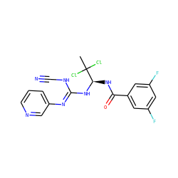 CC(Cl)(Cl)[C@@H](NC(=O)c1cc(F)cc(F)c1)N/C(=N/c1cccnc1)NC#N ZINC000013588846