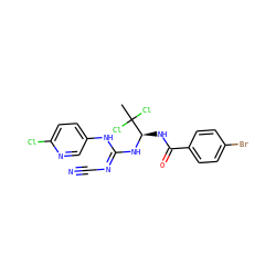 CC(Cl)(Cl)[C@@H](NC(=O)c1ccc(Br)cc1)N/C(=N/C#N)Nc1ccc(Cl)nc1 ZINC000028866365