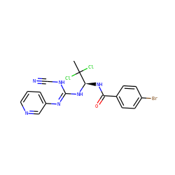 CC(Cl)(Cl)[C@@H](NC(=O)c1ccc(Br)cc1)N/C(=N/c1cccnc1)NC#N ZINC000013588850