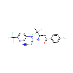 CC(Cl)(Cl)[C@@H](NC(=O)c1ccc(Cl)cc1)N/C(=N/C#N)Nc1ccc(C(F)(F)F)nc1 ZINC000028866286