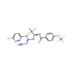 CC(Cl)(Cl)[C@@H](NC(=O)c1ccc(OC(F)(F)F)cc1)N/C(=N/C#N)Nc1ccc(Cl)nc1 ZINC000028866453