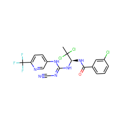 CC(Cl)(Cl)[C@@H](NC(=O)c1cccc(Cl)c1)N/C(=N/C#N)Nc1ccc(C(F)(F)F)nc1 ZINC000028866509