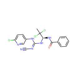 CC(Cl)(Cl)[C@@H](NC(=O)c1ccccc1)N/C(=N/C#N)Nc1ccc(Cl)nc1 ZINC000028866420