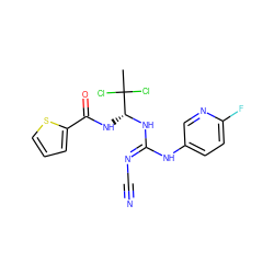 CC(Cl)(Cl)[C@@H](NC(=O)c1cccs1)N/C(=N/C#N)Nc1ccc(F)nc1 ZINC000028866605