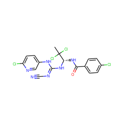 CC(Cl)(Cl)[C@H](NC(=O)c1ccc(Cl)cc1)N/C(=N/C#N)Nc1ccc(Cl)nc1 ZINC000028866238