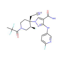 CC(F)(F)C(=O)N1CC[C@](CC#N)(n2cc(C(N)=O)c(Nc3ccc(F)nc3)n2)[C@@H](F)C1 ZINC000220981415