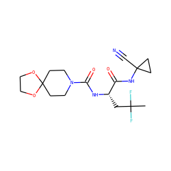 CC(F)(F)C[C@H](NC(=O)N1CCC2(CC1)OCCO2)C(=O)NC1(C#N)CC1 ZINC000113631843