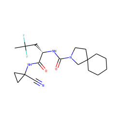 CC(F)(F)C[C@H](NC(=O)N1CCC2(CCCCC2)C1)C(=O)NC1(C#N)CC1 ZINC000113630047