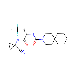 CC(F)(F)C[C@H](NC(=O)N1CCC2(CCCCC2)CC1)C(=O)NC1(C#N)CC1 ZINC000113632125