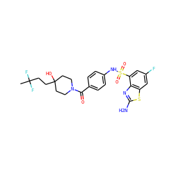 CC(F)(F)CCC1(O)CCN(C(=O)c2ccc(NS(=O)(=O)c3cc(F)cc4sc(N)nc34)cc2)CC1 ZINC000217712647