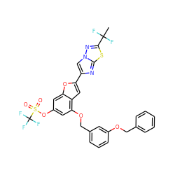 CC(F)(F)c1nn2cc(-c3cc4c(OCc5cccc(OCc6ccccc6)c5)cc(OS(=O)(=O)C(F)(F)F)cc4o3)nc2s1 ZINC000653752859