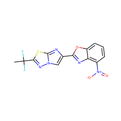 CC(F)(F)c1nn2cc(-c3nc4c([N+](=O)[O-])cccc4o3)nc2s1 ZINC000205905034