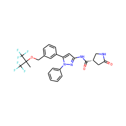 CC(OCc1cccc(-c2cc(NC(=O)[C@@H]3CNC(=O)C3)nn2-c2ccccc2)c1)(C(F)(F)F)C(F)(F)F ZINC000169707275