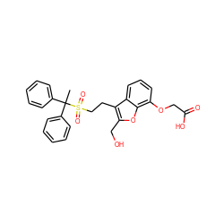 CC(c1ccccc1)(c1ccccc1)S(=O)(=O)CCc1c(CO)oc2c(OCC(=O)O)cccc12 ZINC000013671571