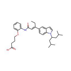 CC/C(=C\C(=O)Nc1ccccc1OCCCC(=O)O)c1ccc2c(ccn2C(CC(C)C)CC(C)C)c1 ZINC000013760644