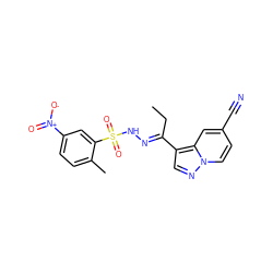 CC/C(=N\NS(=O)(=O)c1cc([N+](=O)[O-])ccc1C)c1cnn2ccc(C#N)cc12 ZINC000082151932