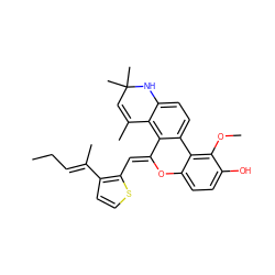 CC/C=C(\C)c1ccsc1/C=C1\Oc2ccc(O)c(OC)c2-c2ccc3c(c21)C(C)=CC(C)(C)N3 ZINC000014968589