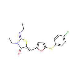 CC/N=C1\S/C(=C\c2ccc(Sc3ccc(Cl)cc3)o2)C(=O)N1CC ZINC000101706254