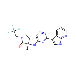 CC[C@@](C)(Nc1ccnc(-c2c[nH]c3ncccc23)n1)C(=O)NCC(F)(F)F ZINC000096941867